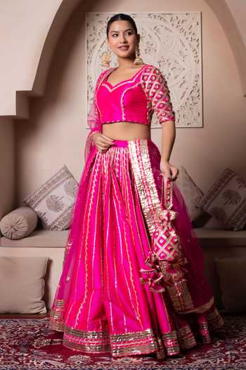 Pomcha Jaipur Hot Pink Gota Patti Lehenga Set 