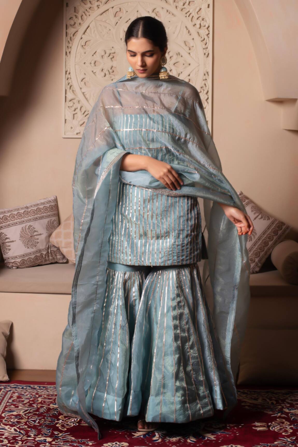 Pomcha Jaipur Powder Blue Gota Patti Kurta Set 