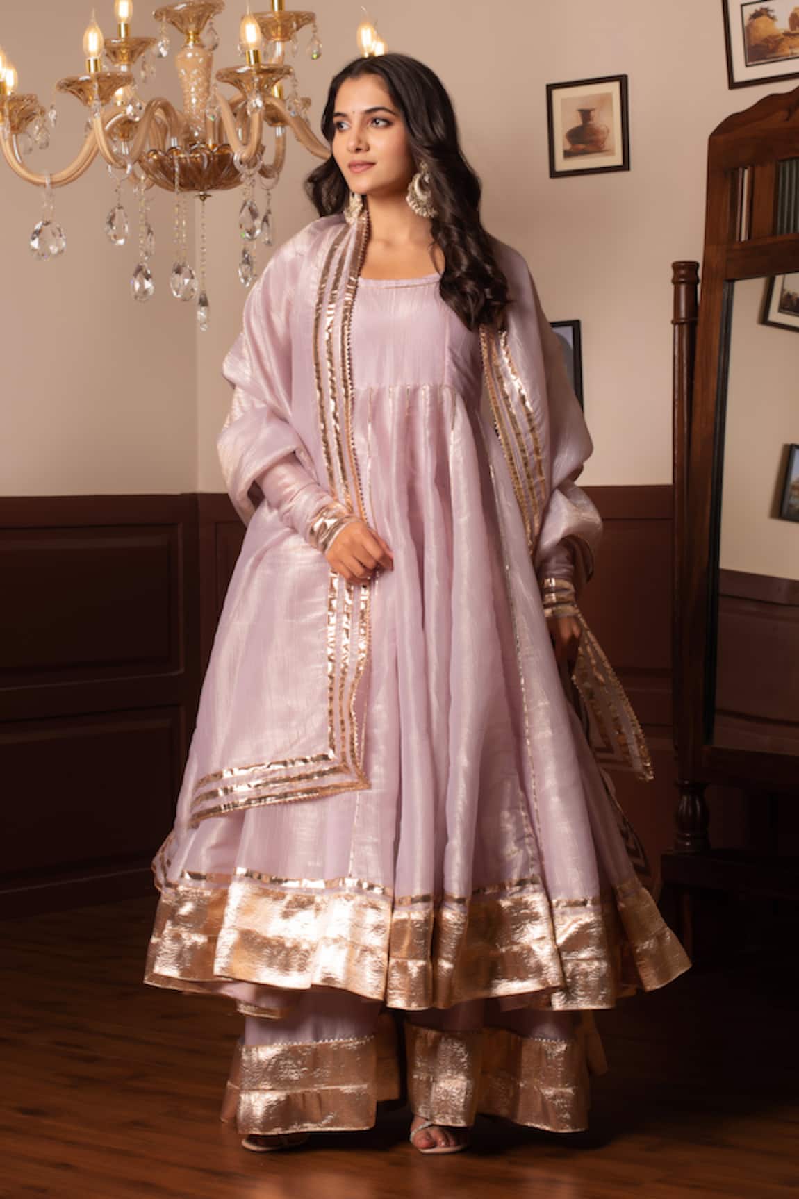 Pomcha Jaipur Pink Gota Patti Anarkali Set 