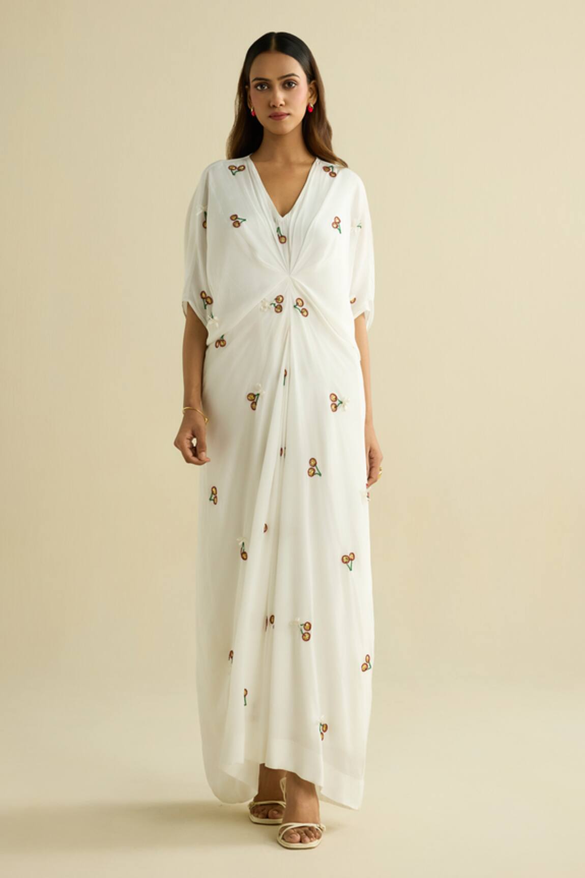 Meesa White Embroidered Designer Kaftan 