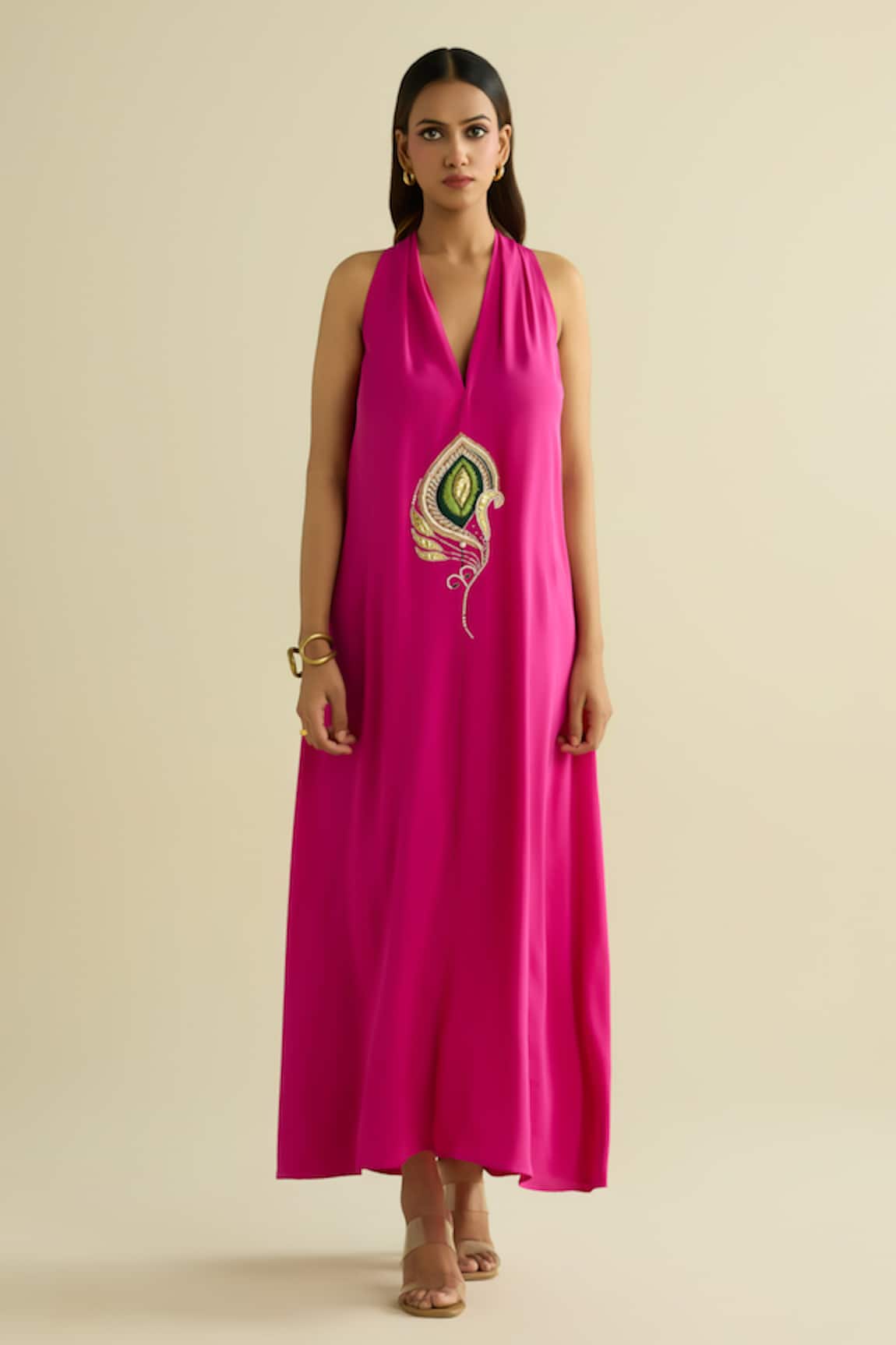 Meesa Pink Crepe Designer Dress 