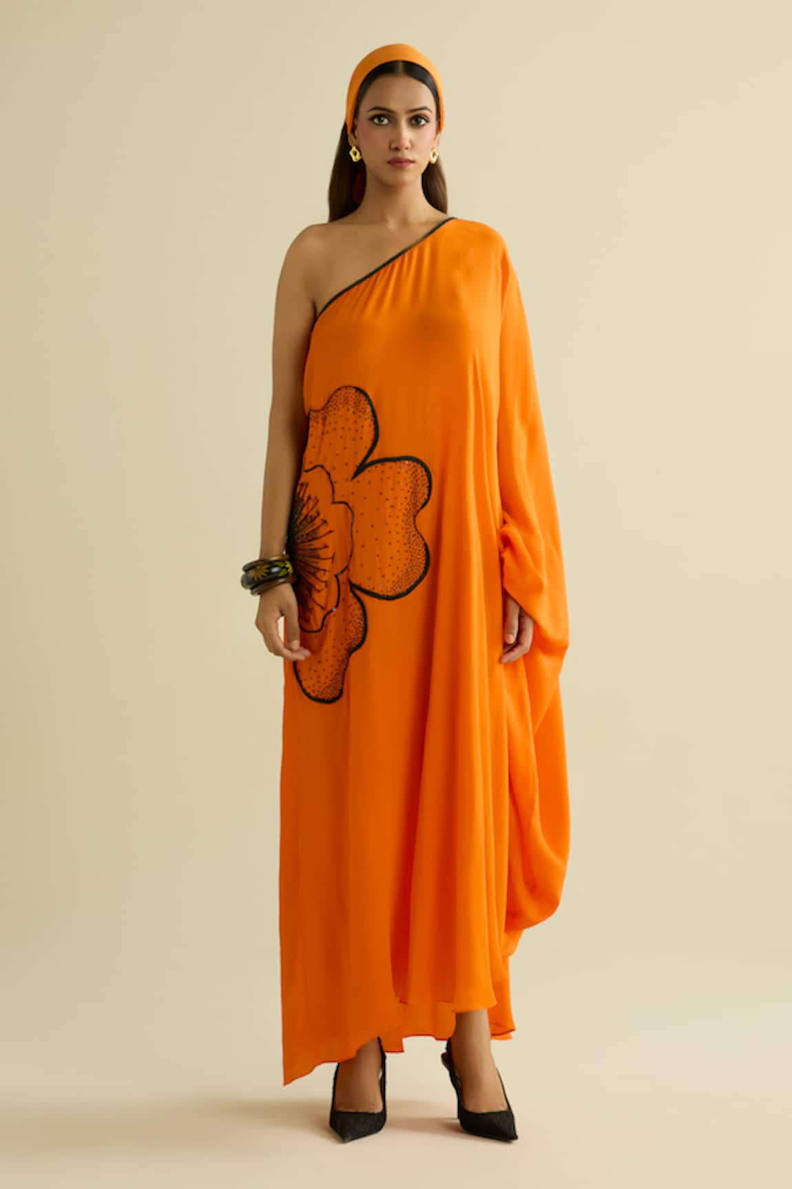 Meesa Designer Orange Crepe Kaftan 