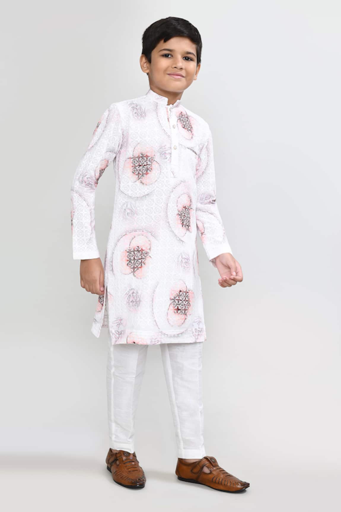Petite Pomme White Sequins Work Kurta & Pant Set 