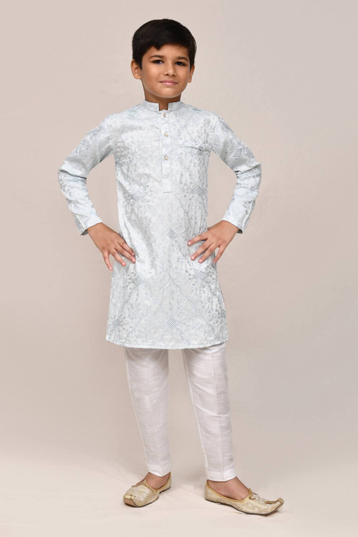 Petite Pomme Sky Blue Thread Work Kurta & Pant Set 