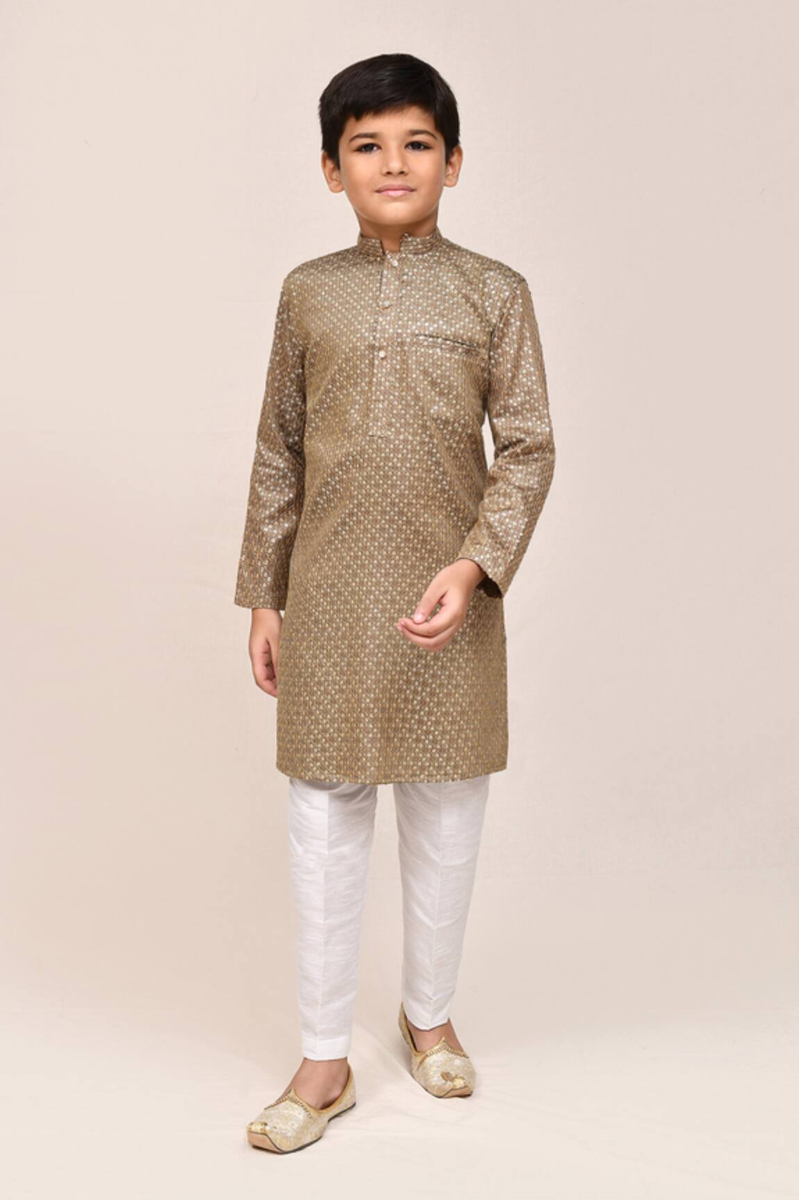 Petite Pomme Gold Sequins Kurta & White Pant Set 