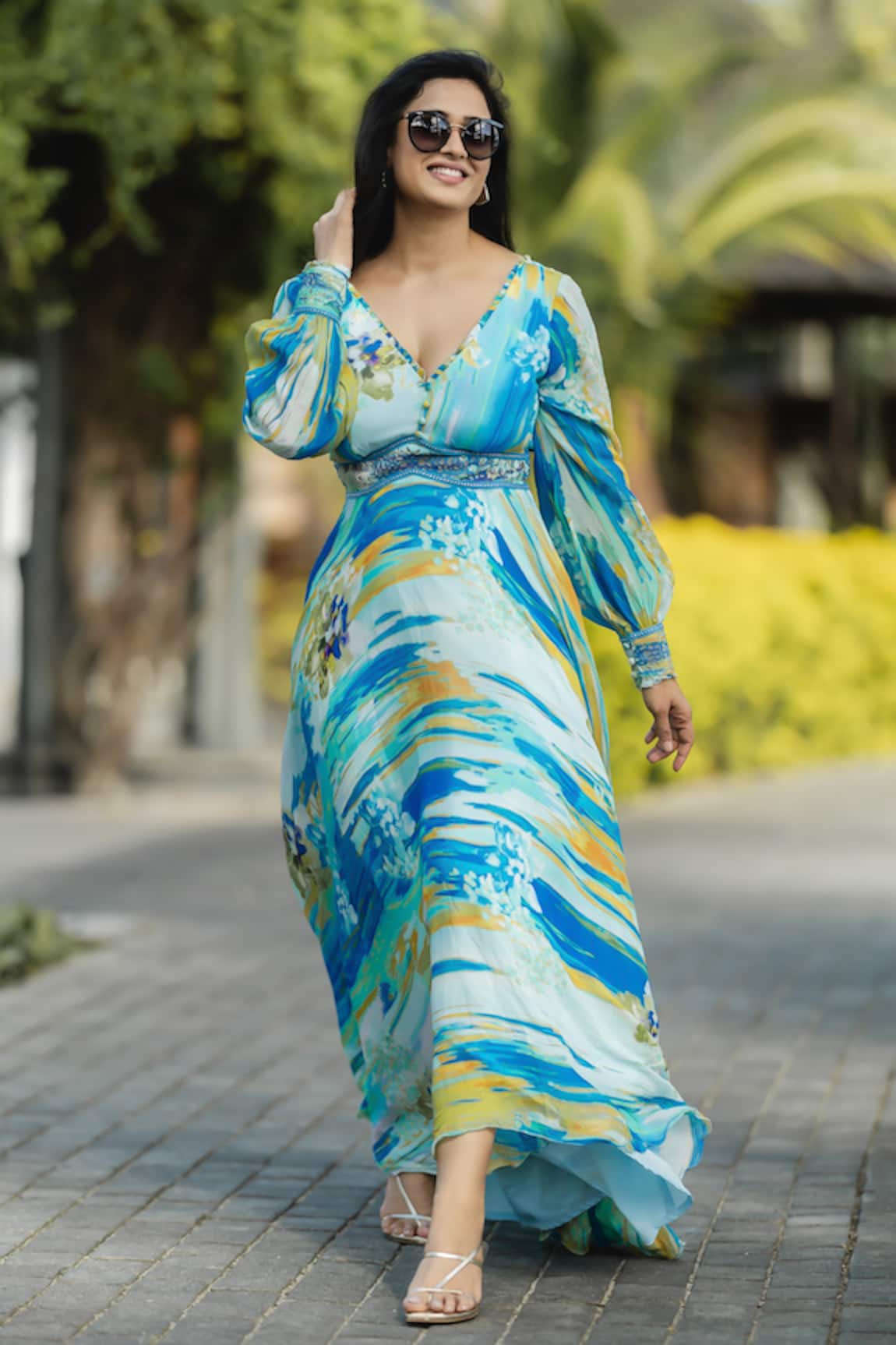 Mandira Wirk Resort Printed Chiffon Dress 
