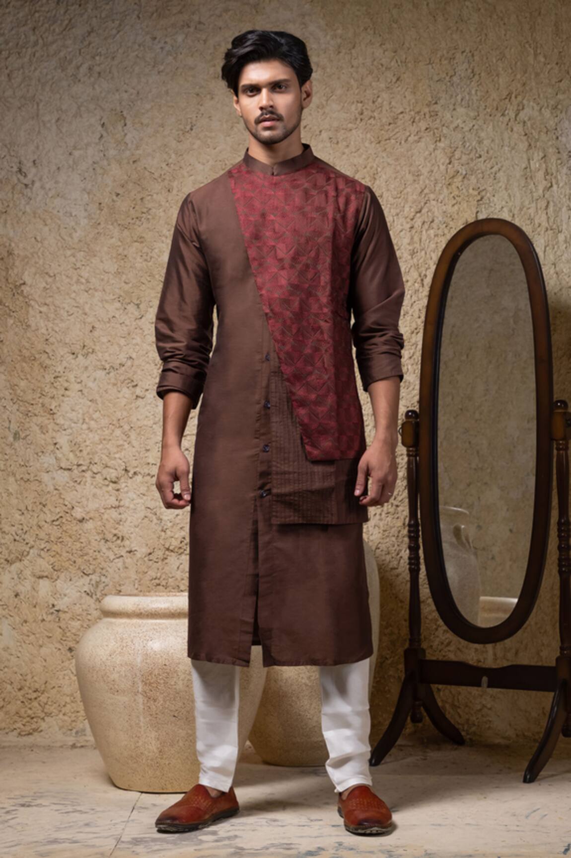 Priyanka Haralalka Designer Brown Hand Embroidered Kurta Set