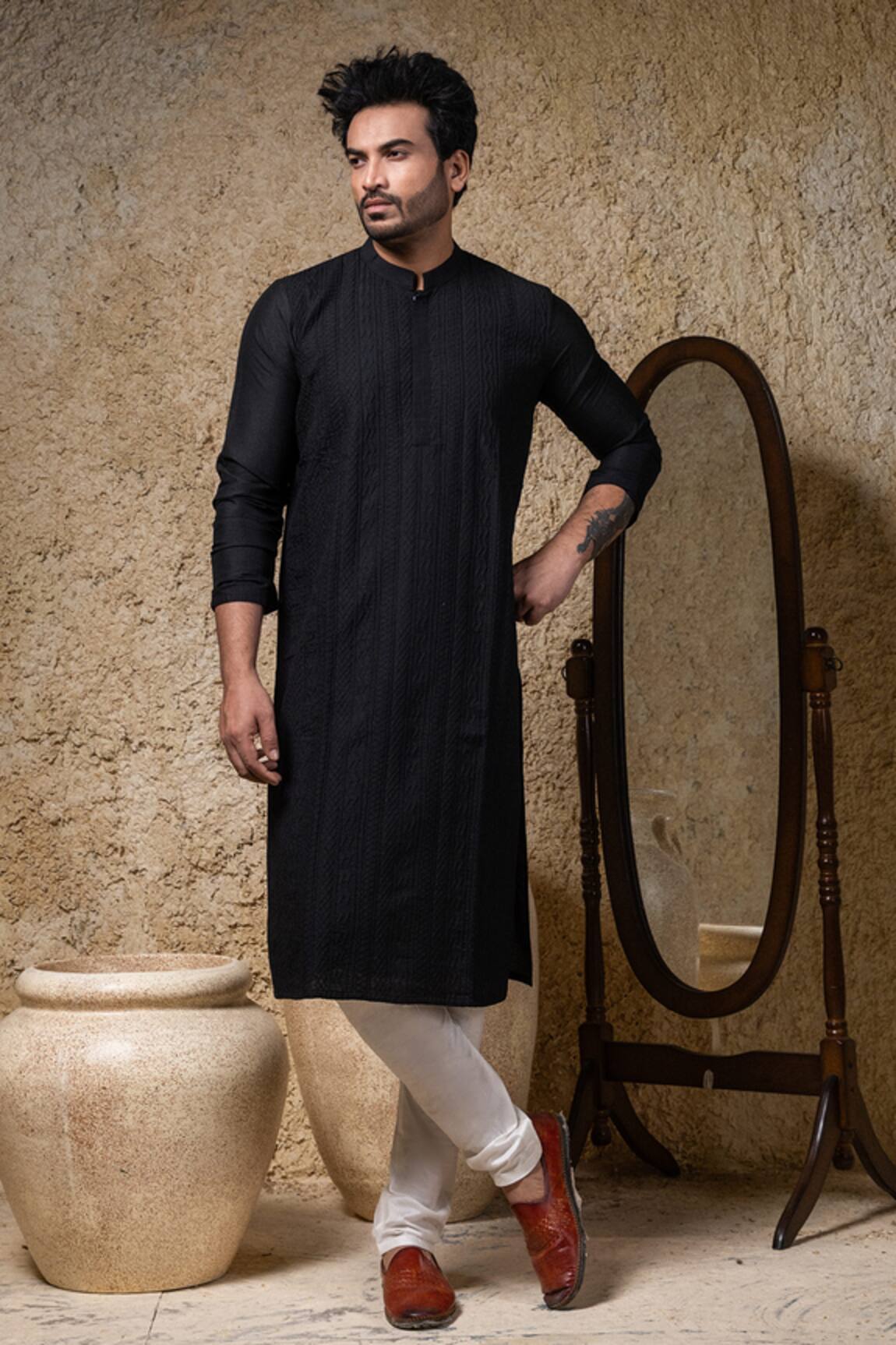 Priyanka Haralalka Black Shadow Embroidery Kurta & Pant Set