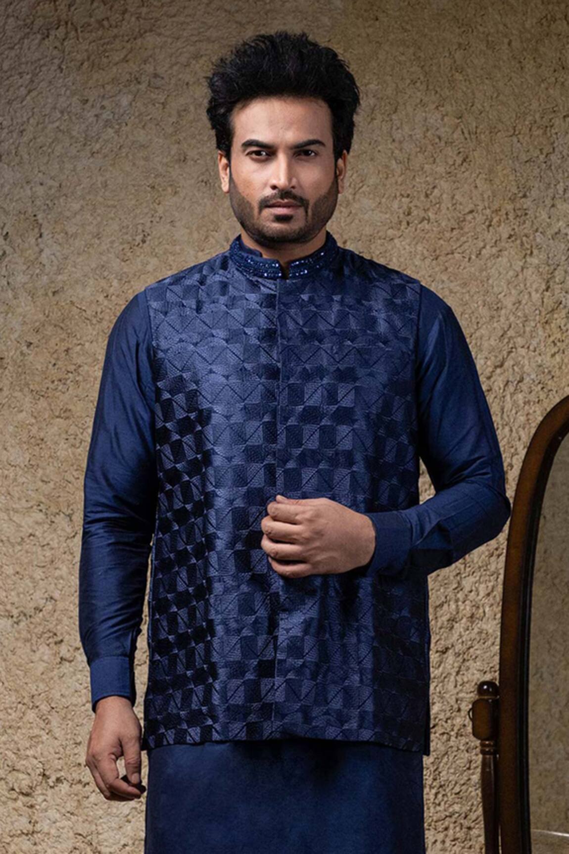 Priyanka Haralalka Navy Blue Embroidered Nehru Jacket