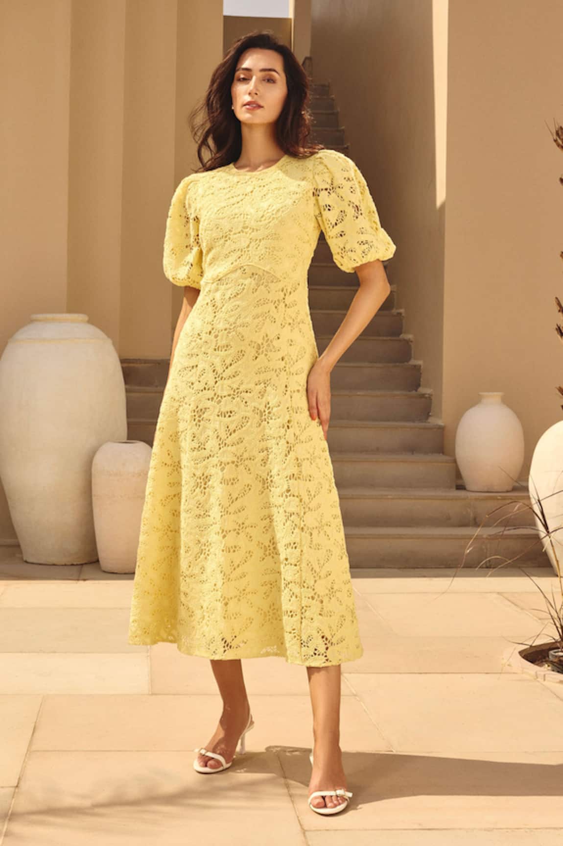 House Of Eda Lace Overlay Midi Dress