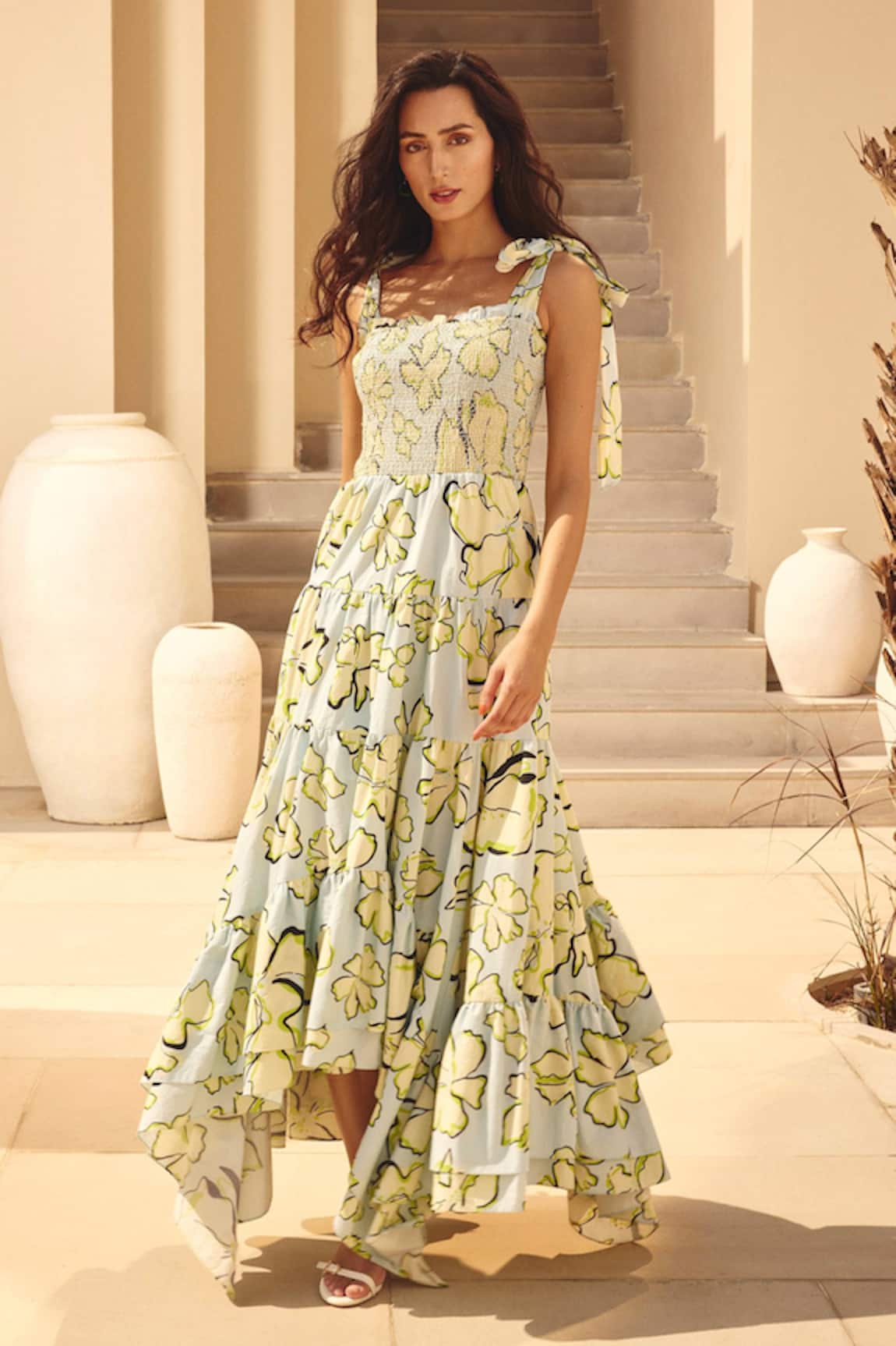 House Of Eda Floral Print Ruffle Hem Dress