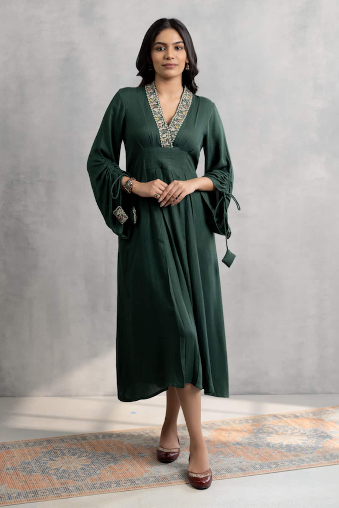 Neelu And Manvi Green Thread Embroidered Designer Dress
