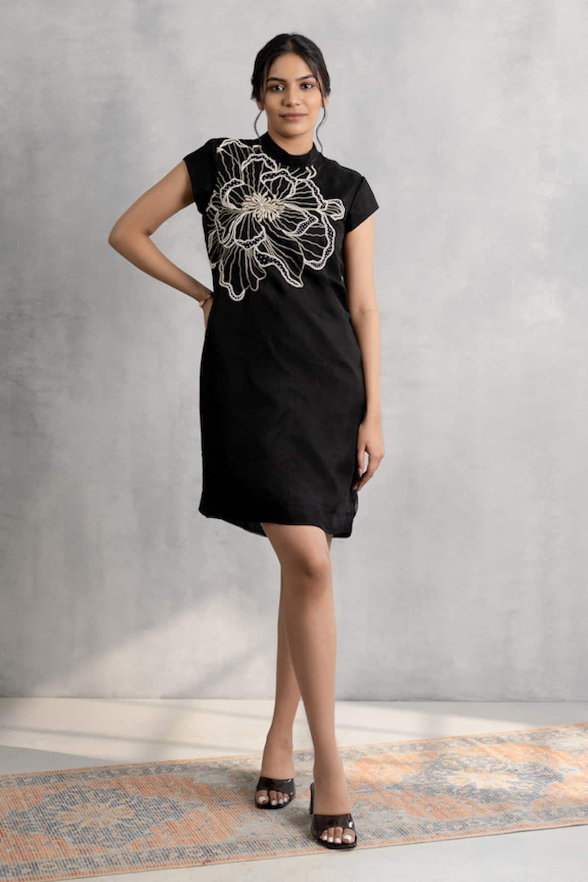 Neelu And Manvi Black Organza Floral Embroidered Dress