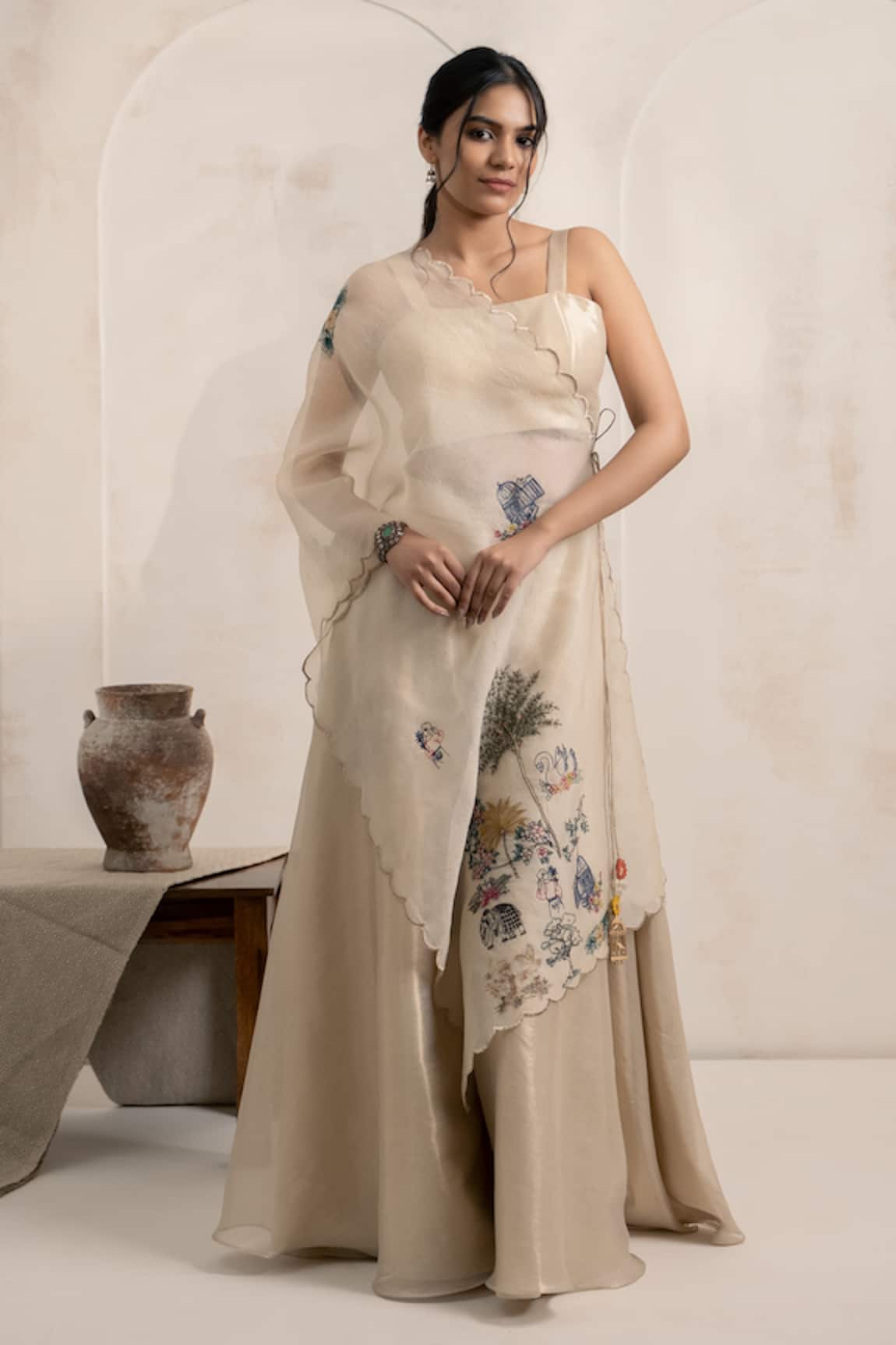 Neelu And Manvi Gold Tissue Sharara Set