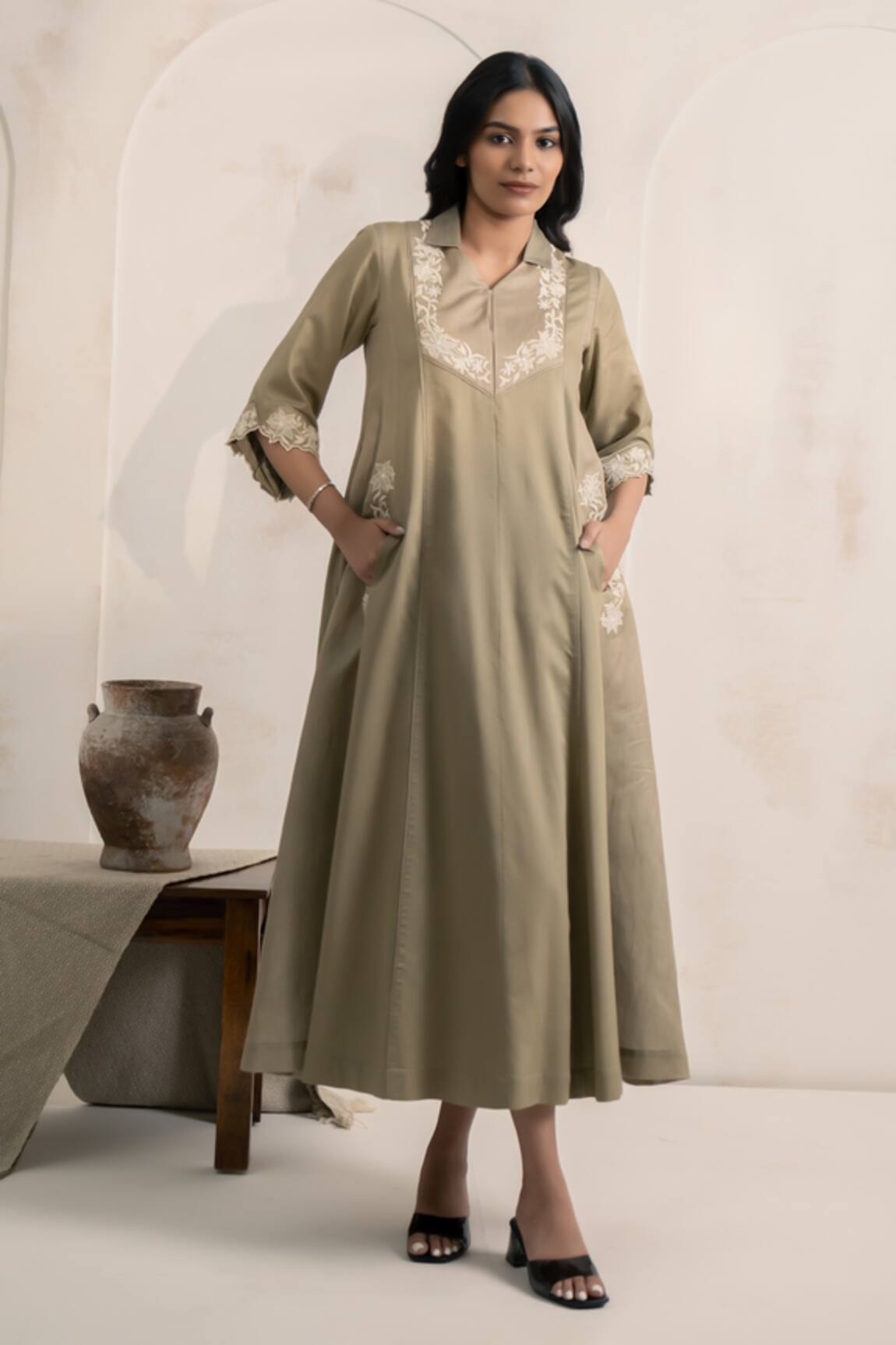 Neelu And Manvi Machine Embroidered Chanderi Dress