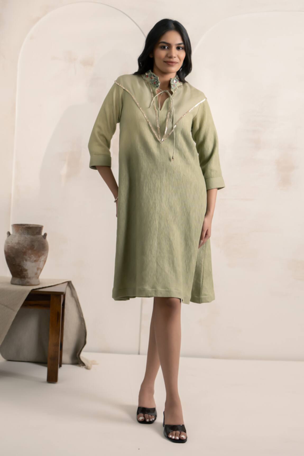 Neelu And Manvi Hand Embroidered Green Dress