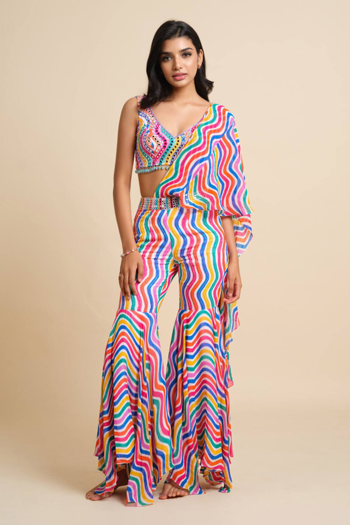 House Of Akshata Vibrant Elegance Drape Sharara Set 