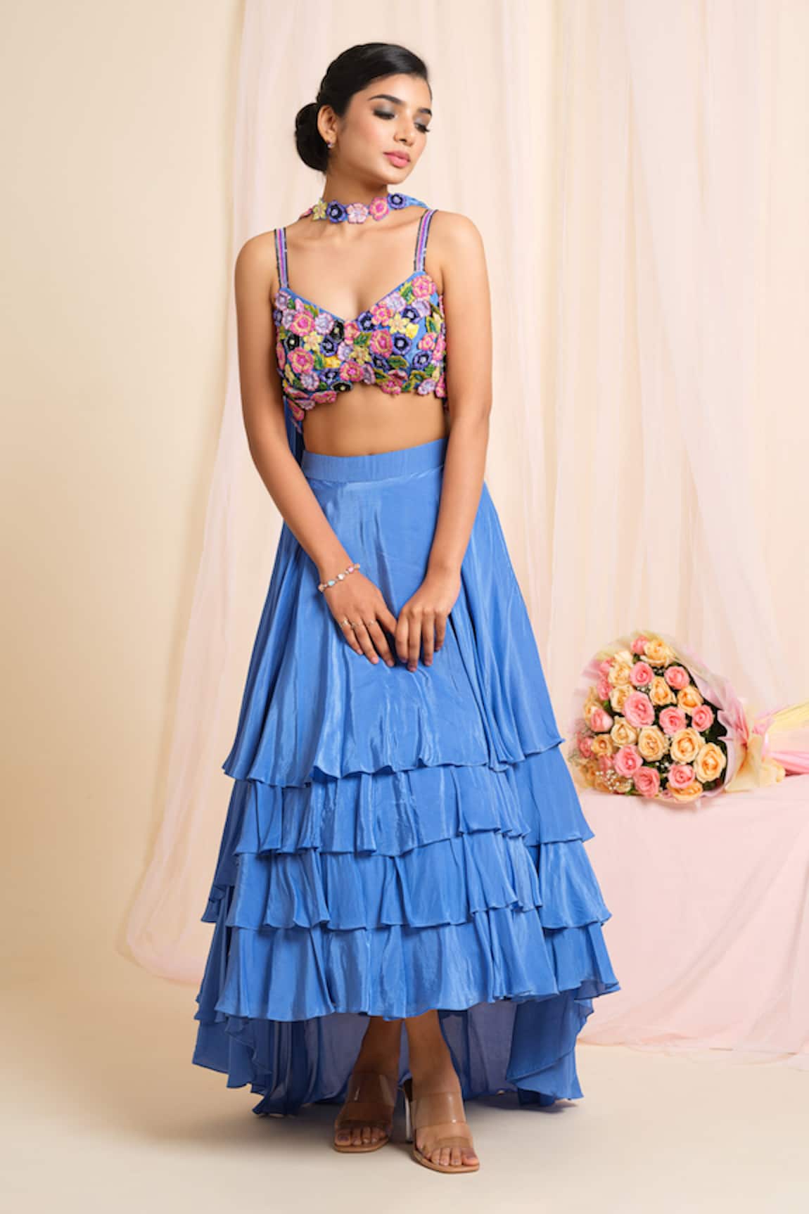 House Of Akshata Floral Ruffle Skirt Set 