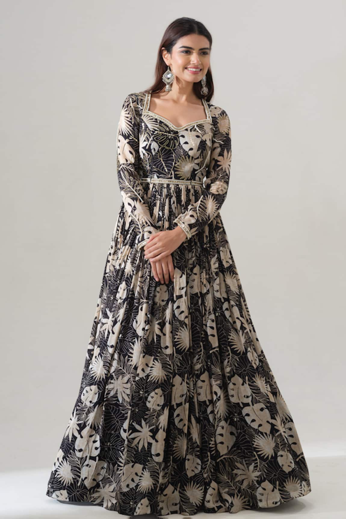 House Of Akshata Tropical Luxe Hand Embroidered Gown 