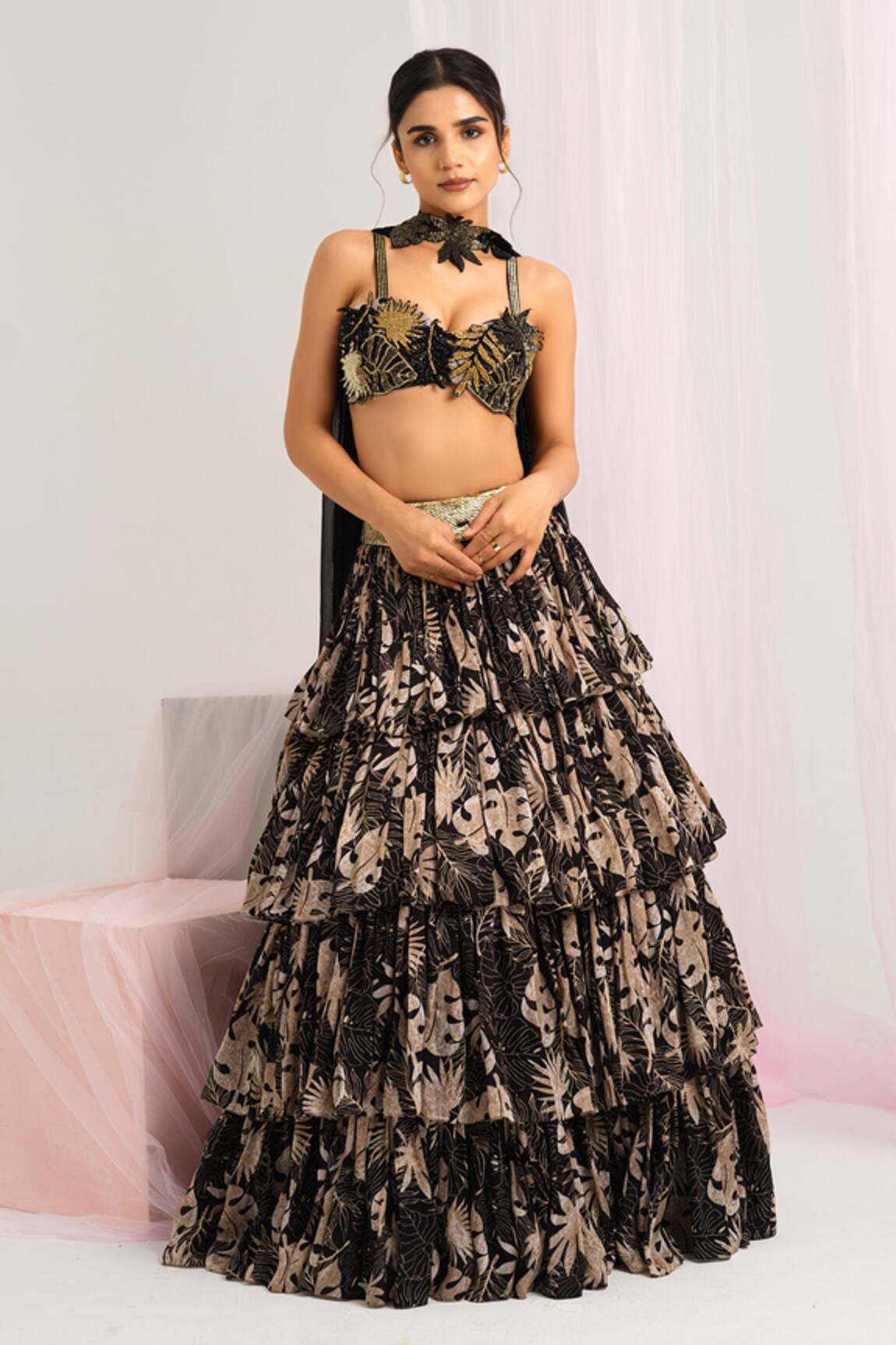 House Of Akshata Tropical Leaf Lehenga Set 
