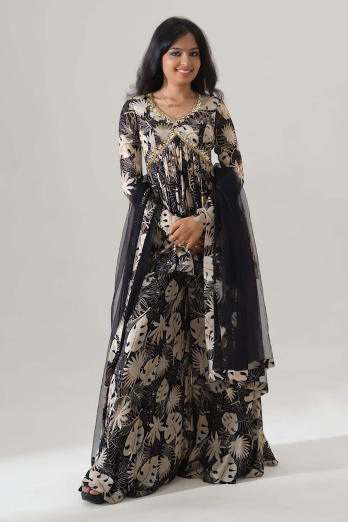 House Of Akshata Black Hand Embroidered Peplum Set 