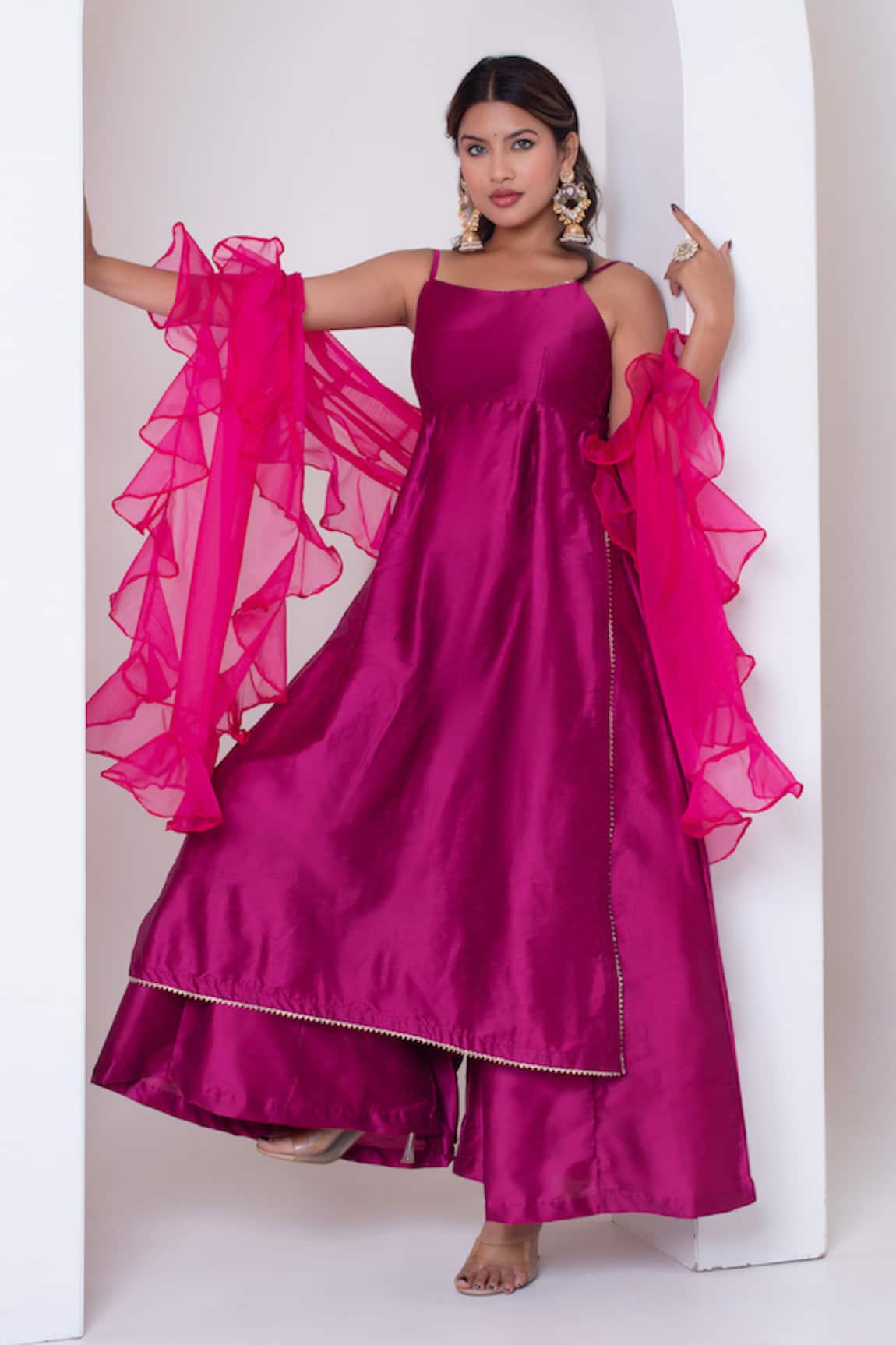Pomcha Jaipur Rani Pink Gota Patti Kurta Set 