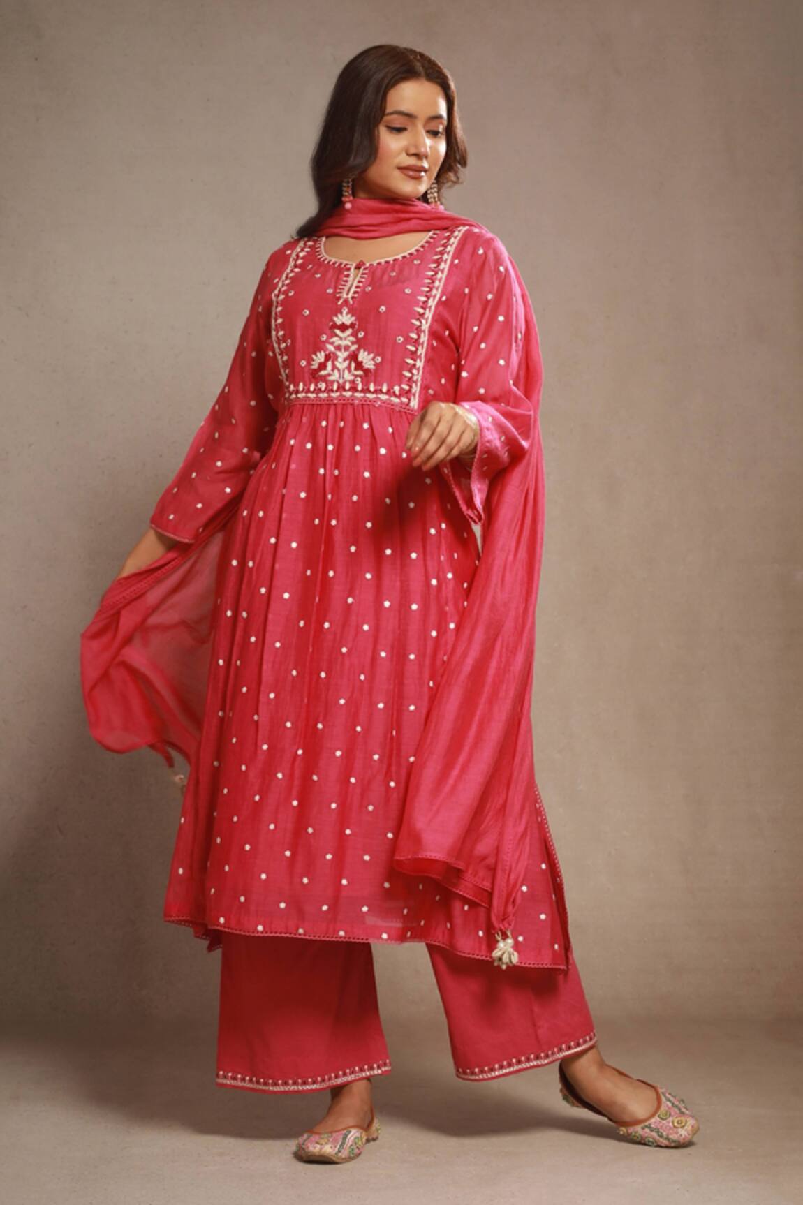 Sonali Methi Rani Pink Hand Embroidered Kurta Set 