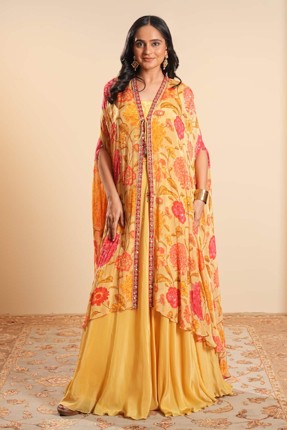 Sonali Methi Designer Floral Cape Skirt Set 