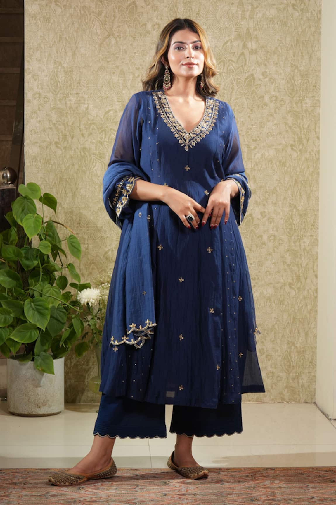 Sonali Methi Navy Blue Hand Embroidered Anarkali Set 