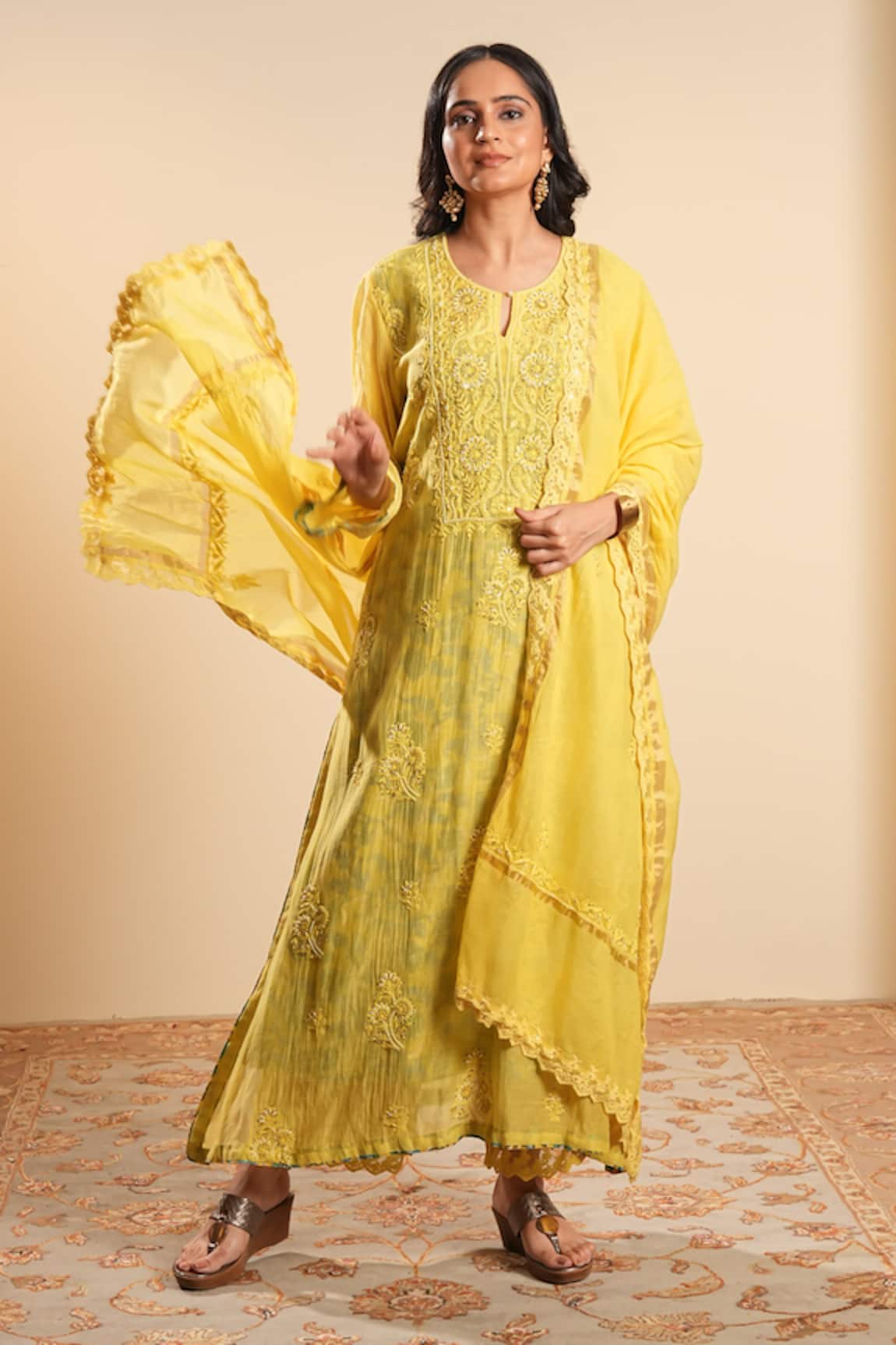 Sonali Methi Yellow Hand Embroidered Kurta Set 