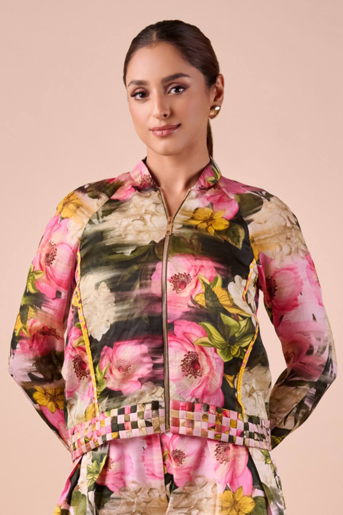 Shriya Som Multi Floral Smudge Bomber Jacket 