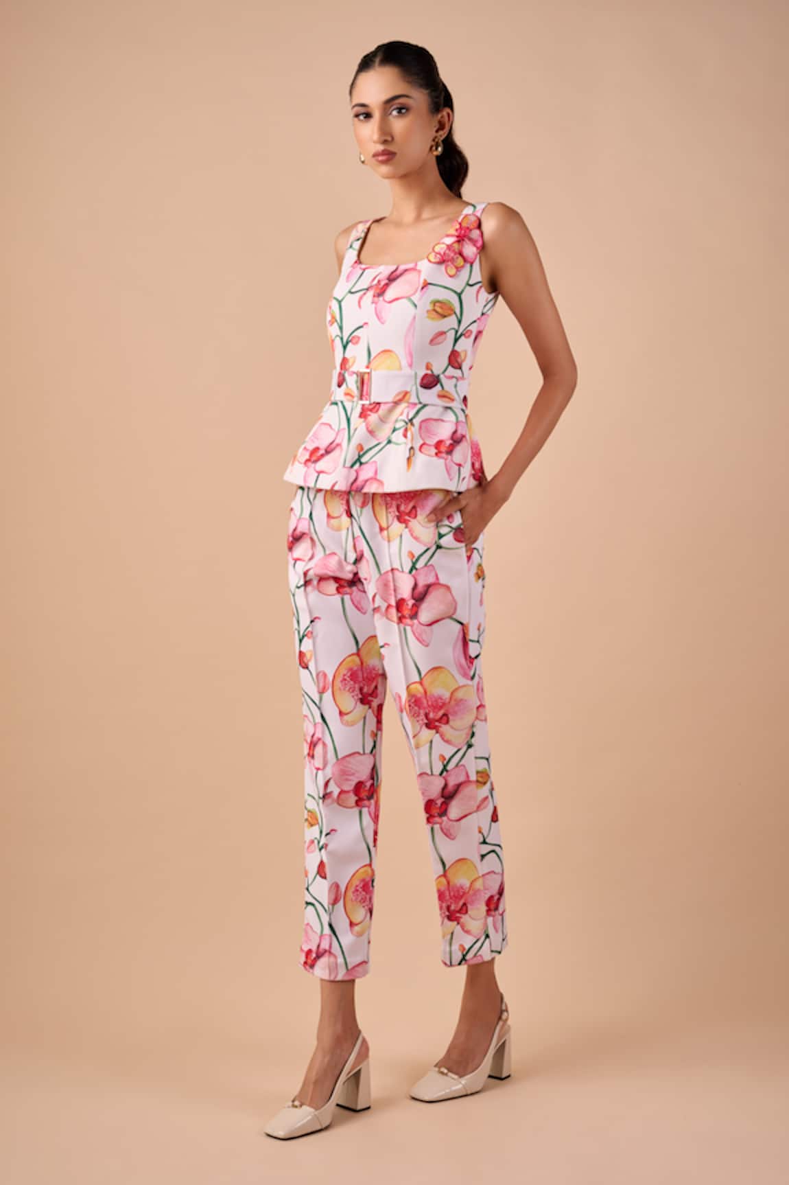 Shriya Som Pink Orchid Print Canvas Pant 
