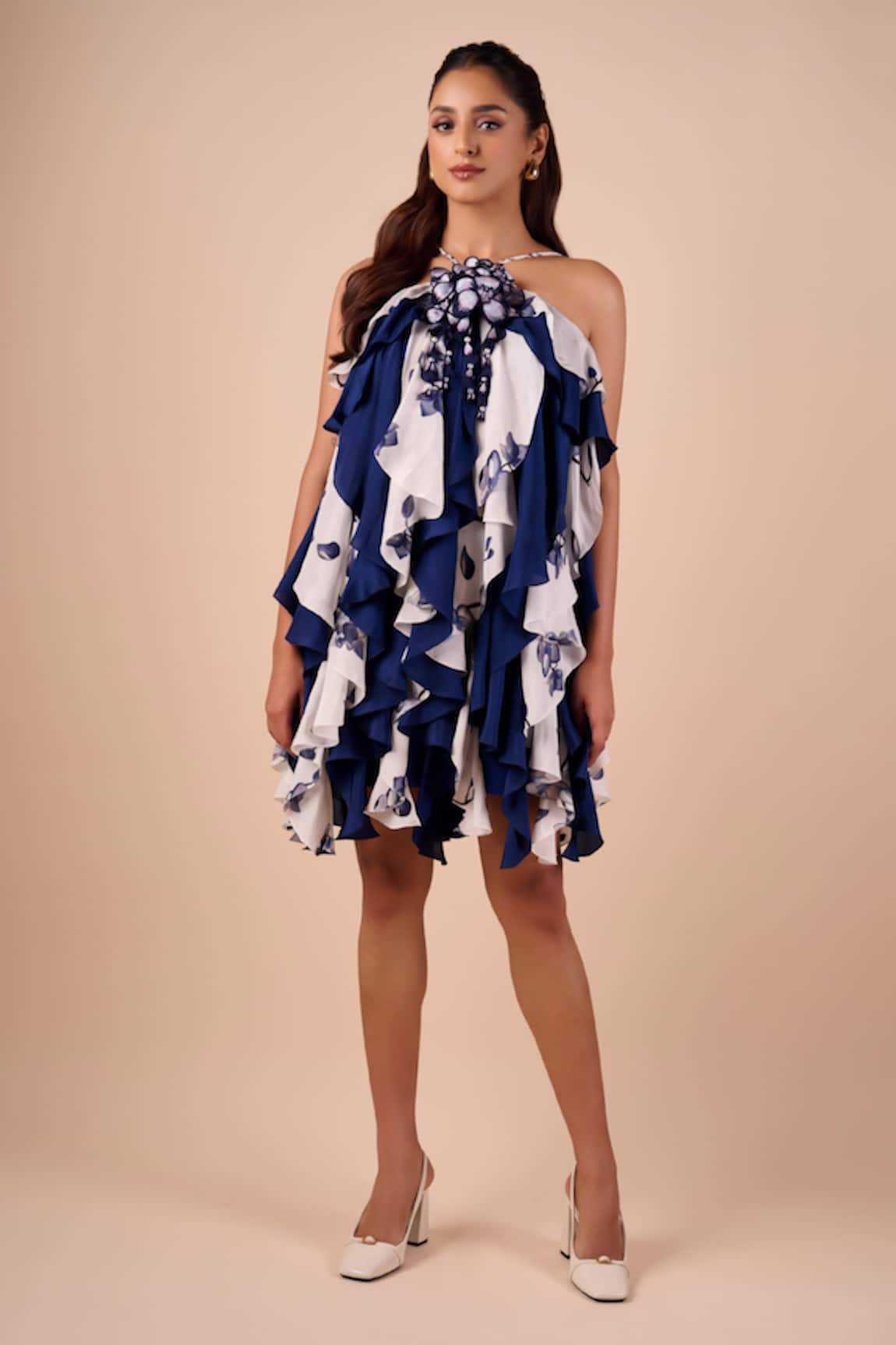 Shriya Som Blue Orchid Printed Ruffle Dress 