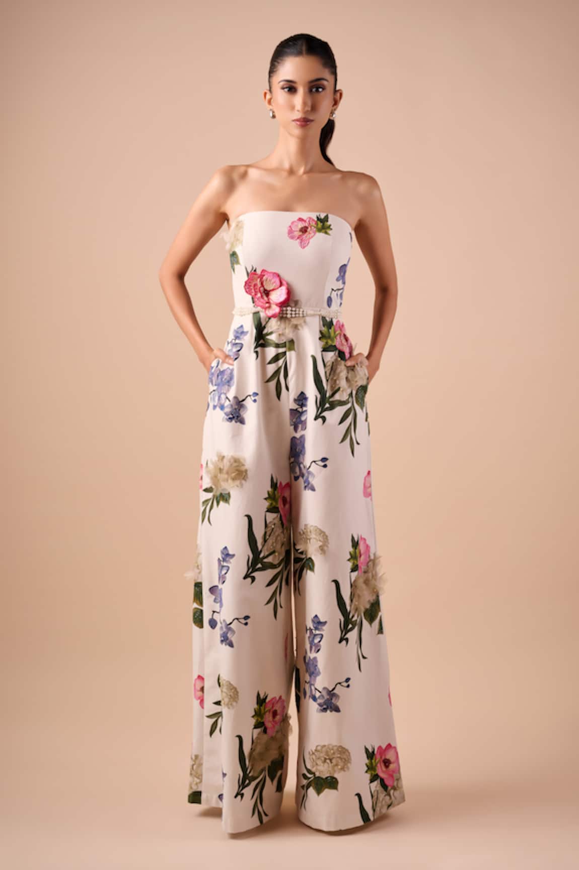 Shriya Som Multi Floral Strapless Jumpsuit 