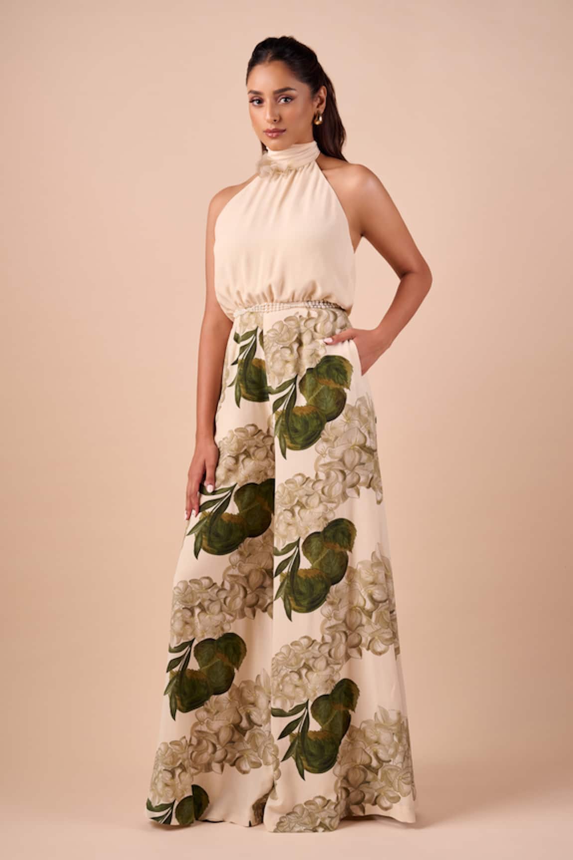 Shriya Som Multi Hydrangea Print Crepe Jumpsuit 