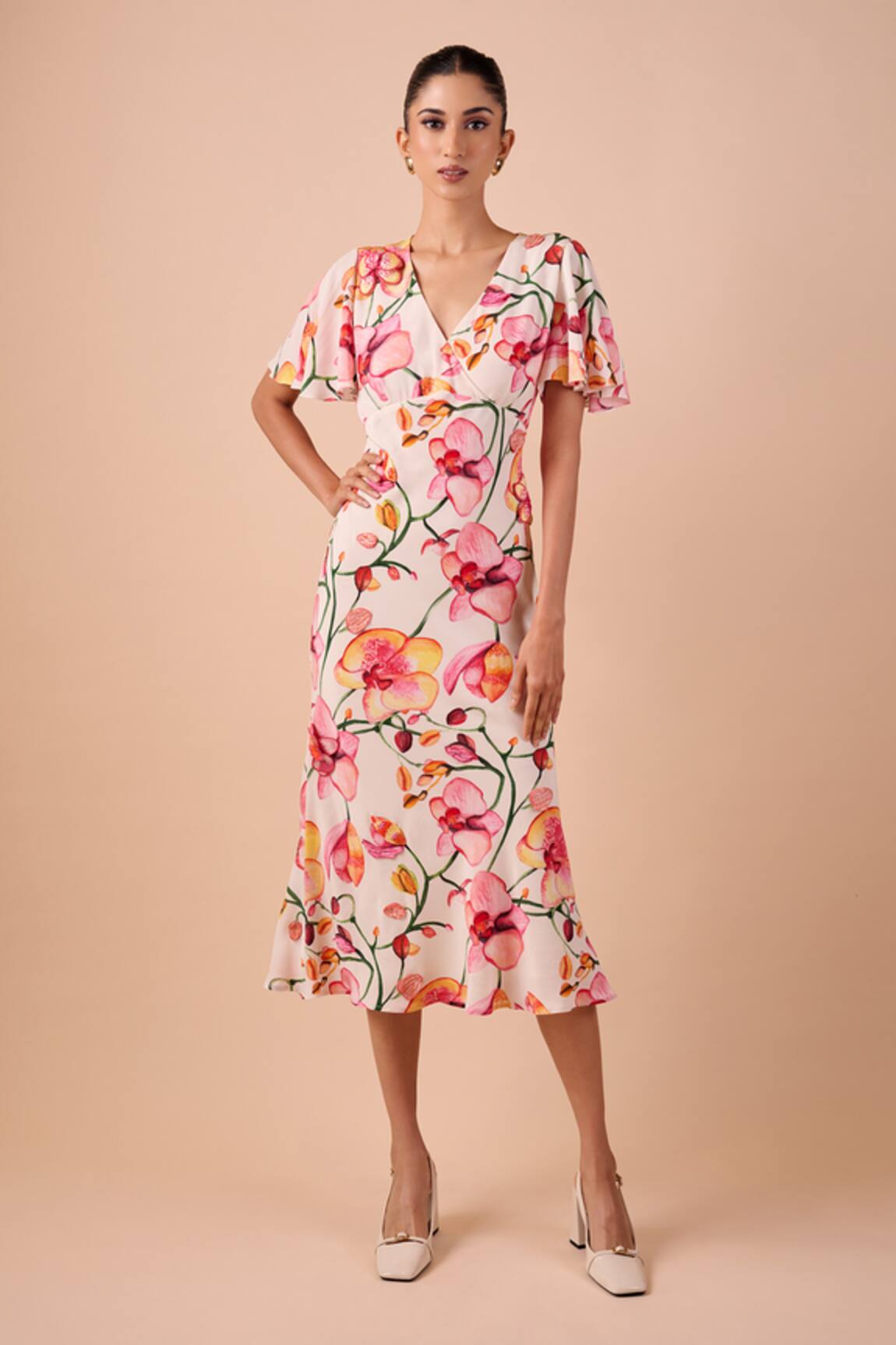 Shriya Som Orchid Print Crepe Dress 