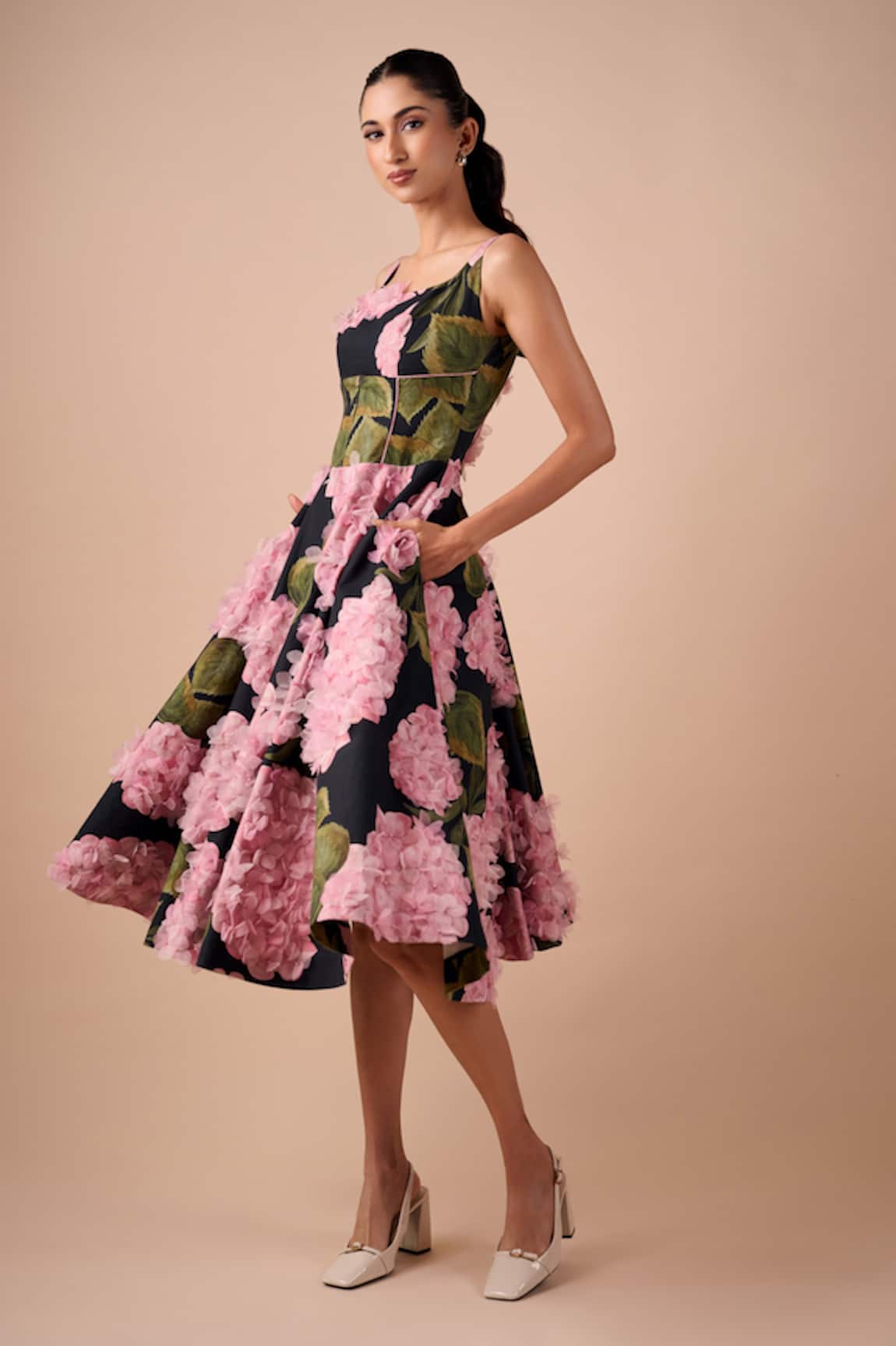 Shriya Som Hydrangea Print Midi Dress 