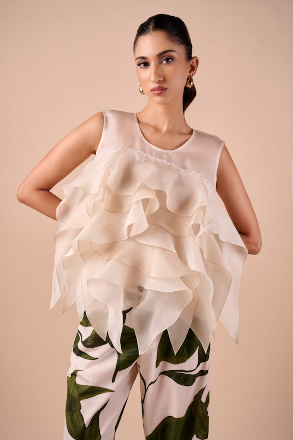 Shriya Som Ivory Organza Layer Ruffle Top 