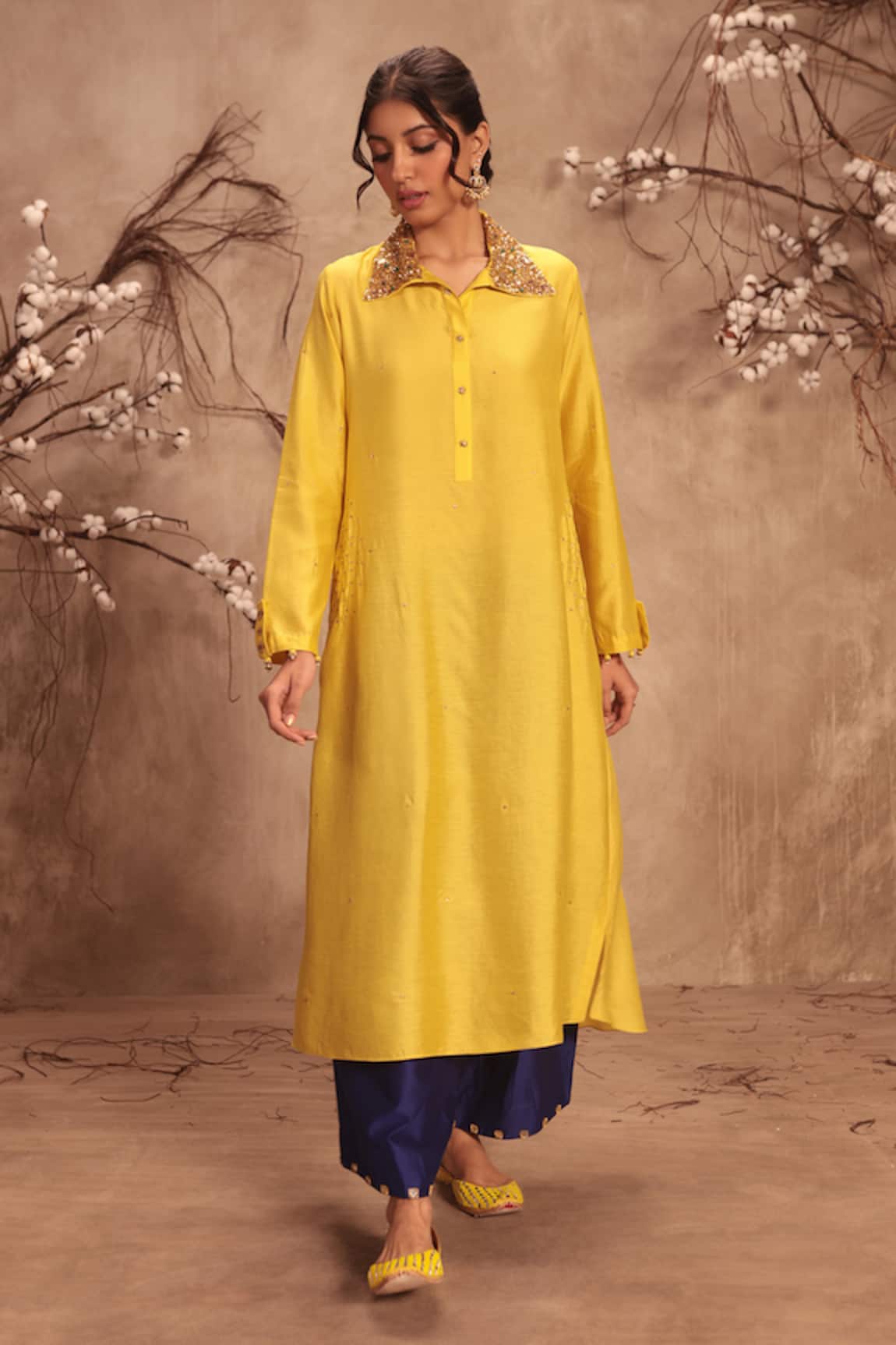 Label Niti Bothra Yellow Chiniya Silk Kurta Set 
