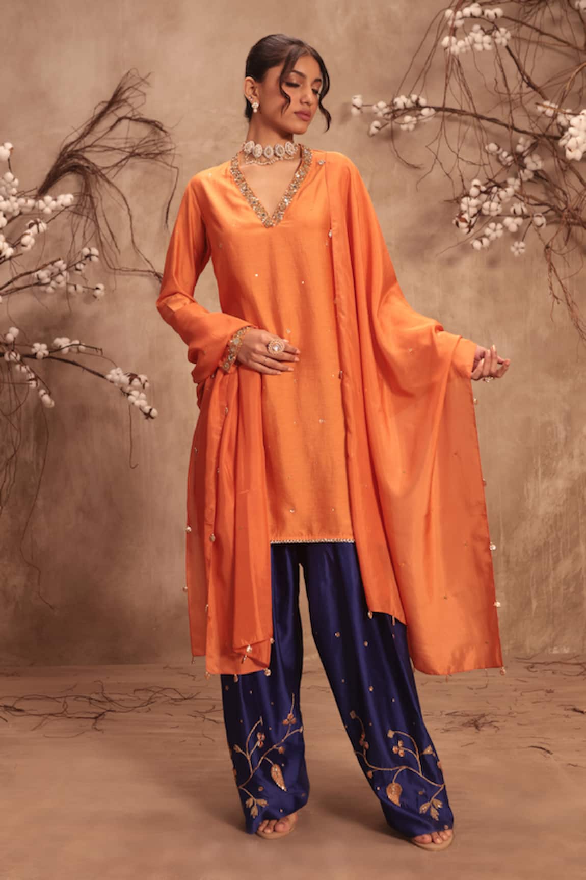 Label Niti Bothra Orange Zardosi Embroidered Kurta Set 