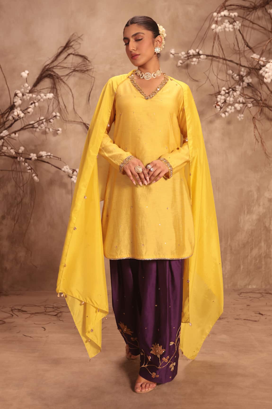 Label Niti Bothra Yellow Zardosi Embroidered Kurta Set 