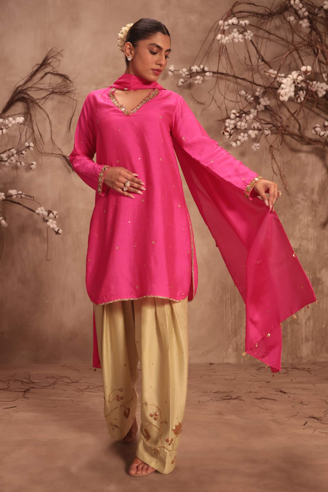 Label Niti Bothra Hot Pink Zardosi Embroidered Kurta Set 