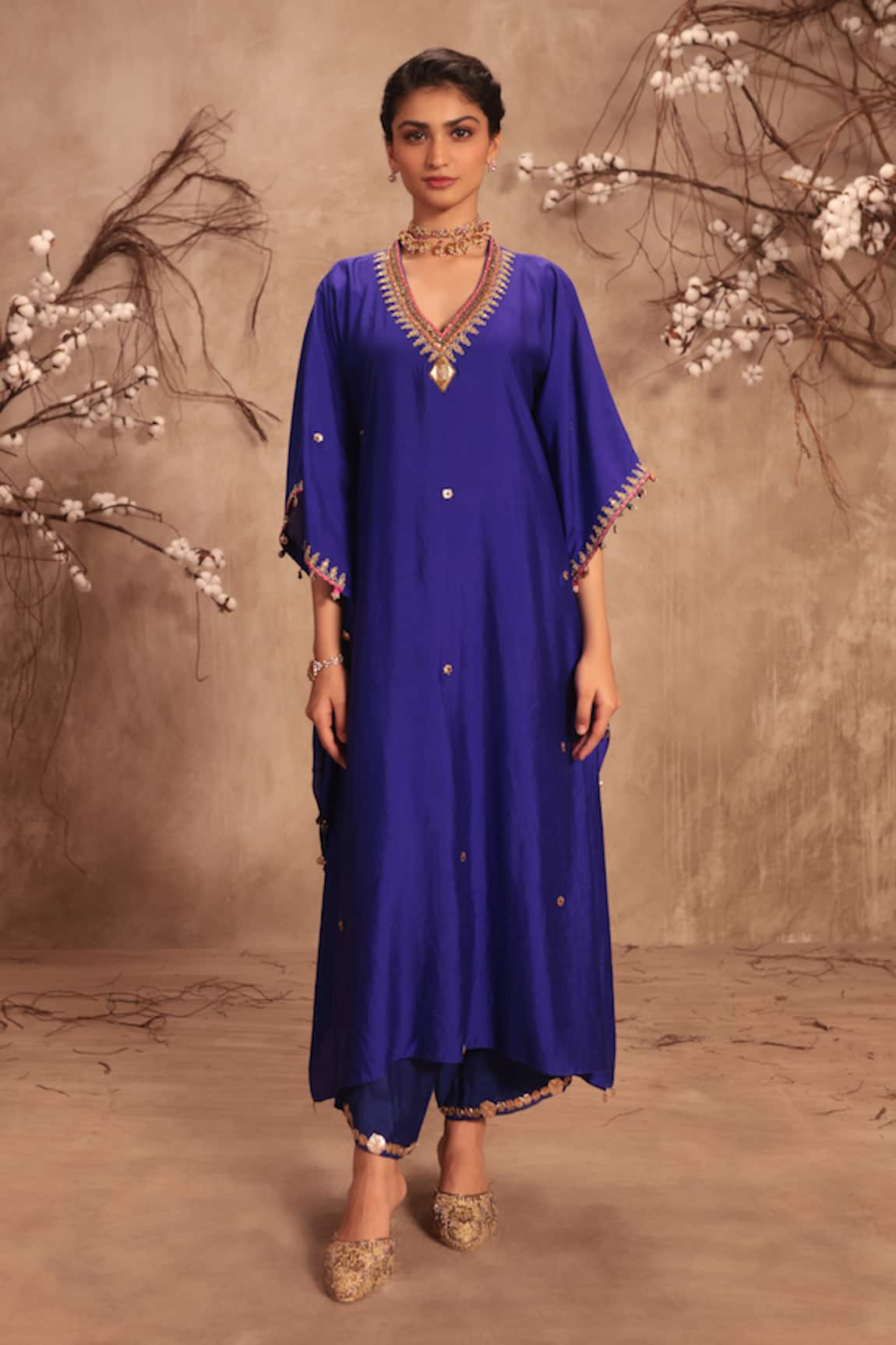 Label Niti Bothra Blue Embroidered Kaftan Set 