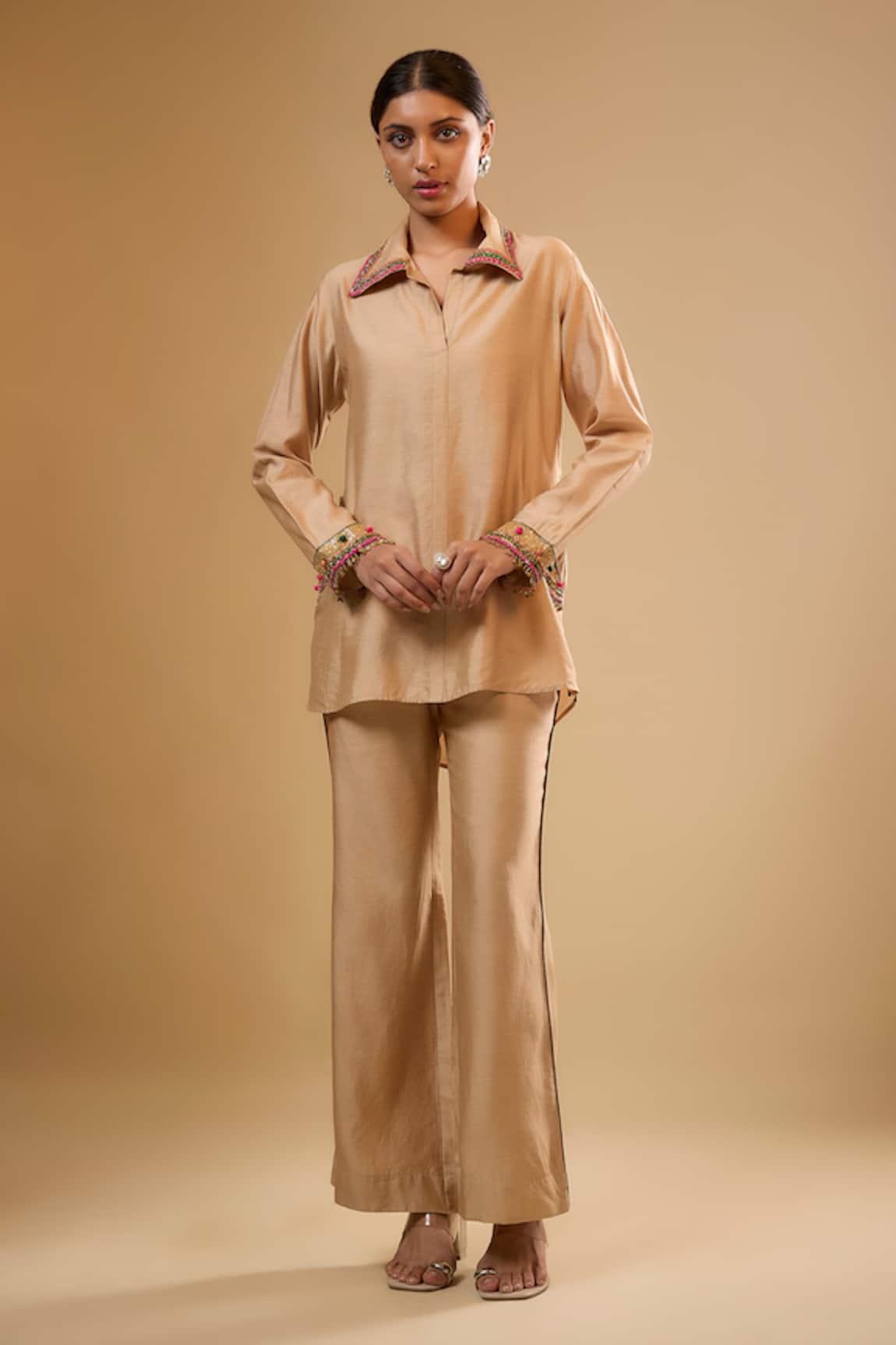 Label Niti Bothra Cream Zardosi Embroidered Co-ord Set 