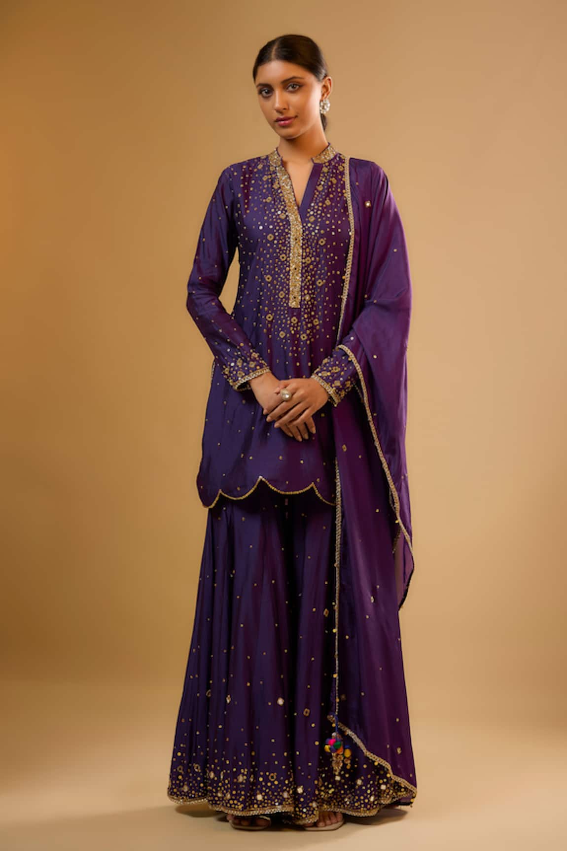 Label Niti Bothra Heavy Embroidered Purple Sharara Set 