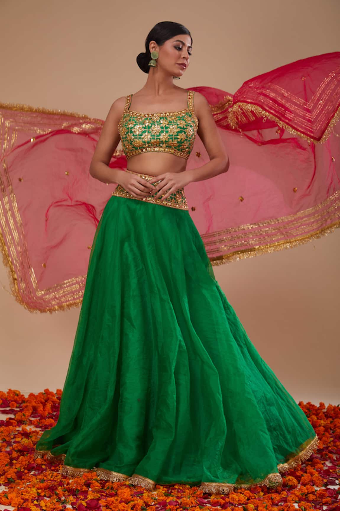 Preeti S Kapoor Green Blouse & Lehenga Set  