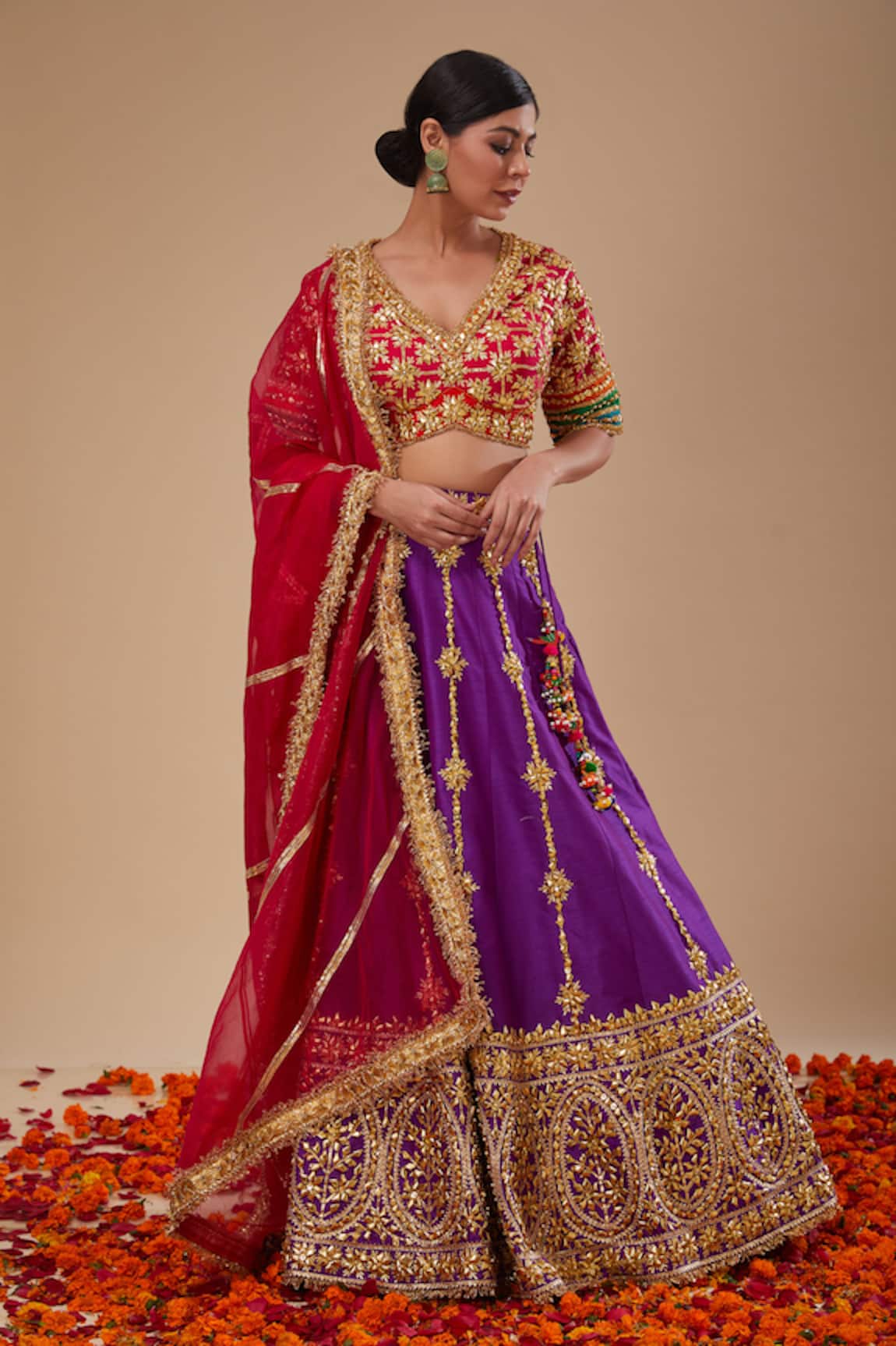 Preeti S Kapoor Multicolor Blouse & Purple Lehenga Set 