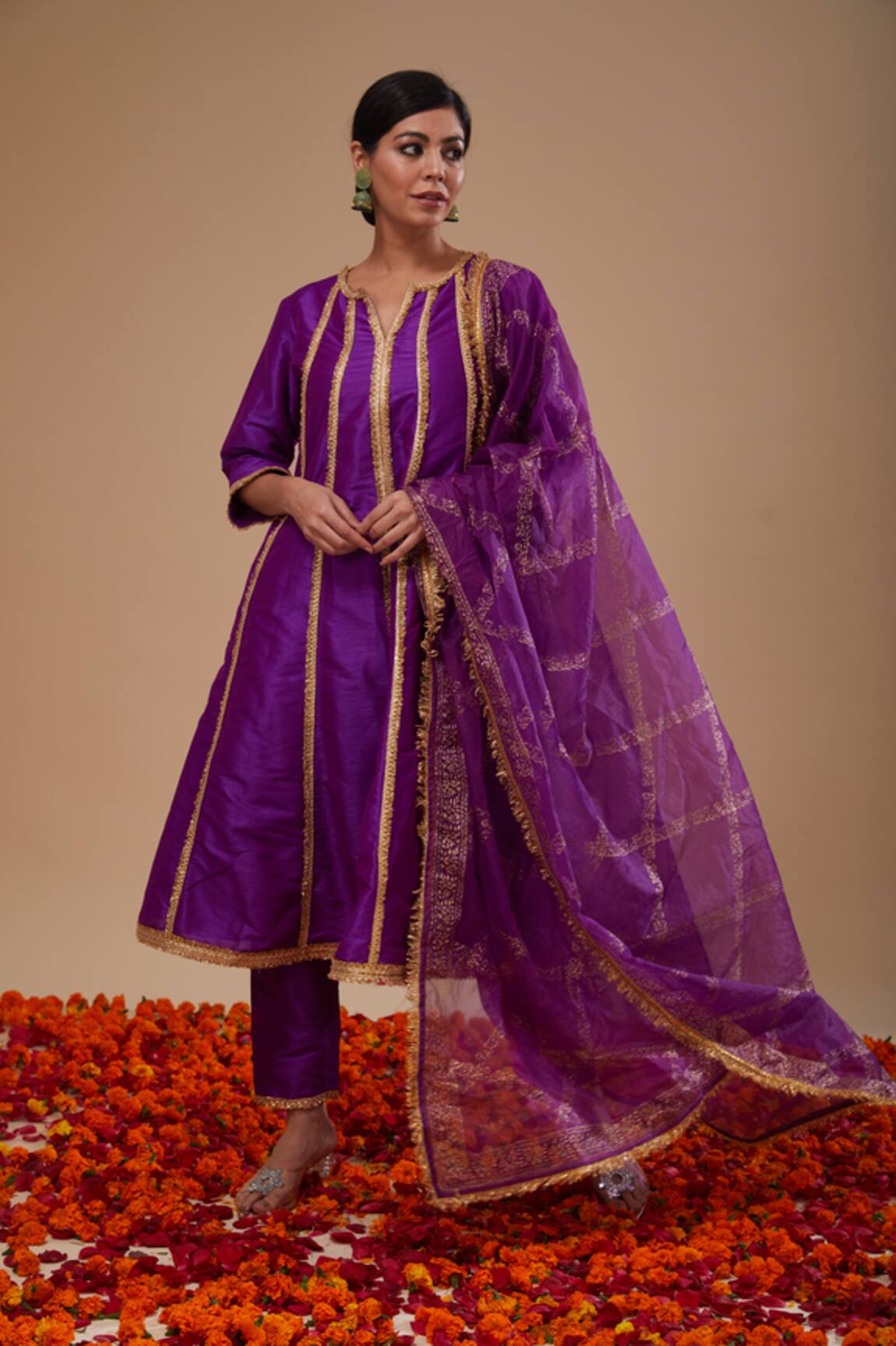 Preeti S Kapoor Purple Embroidered Anarkali Set 