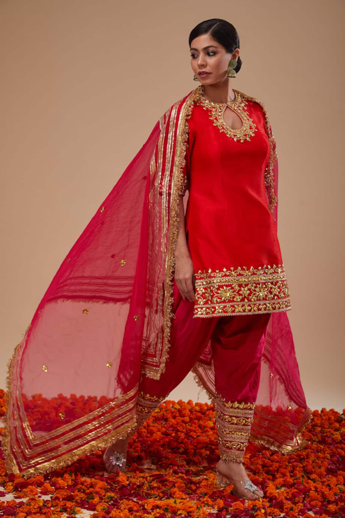 Preeti S Kapoor Red Kurta Fuchsia Salwar Set 