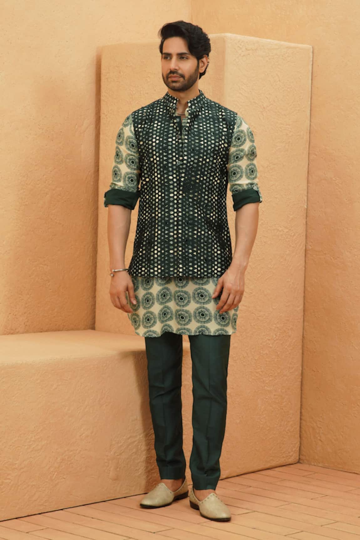 Sva By Sonam & Paras Modi Emerald Green Cutwork Bundi 